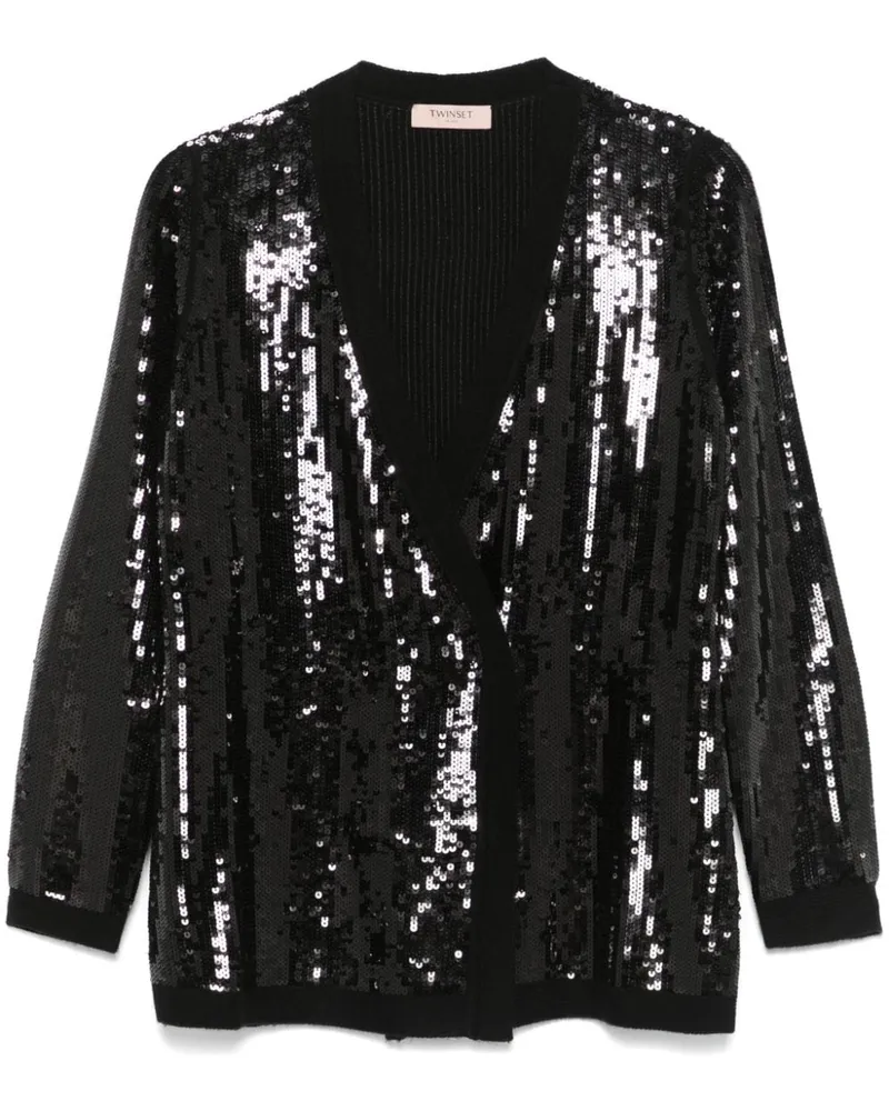 Twin-Set Doppelreihiger Cardigan mit Pailletten - Schwarz Schwarz