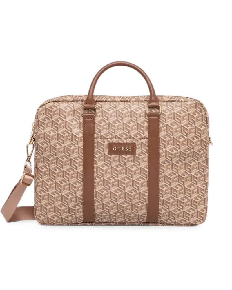 Guess G-Cube logo-lettering laptop bag - Nude Nude