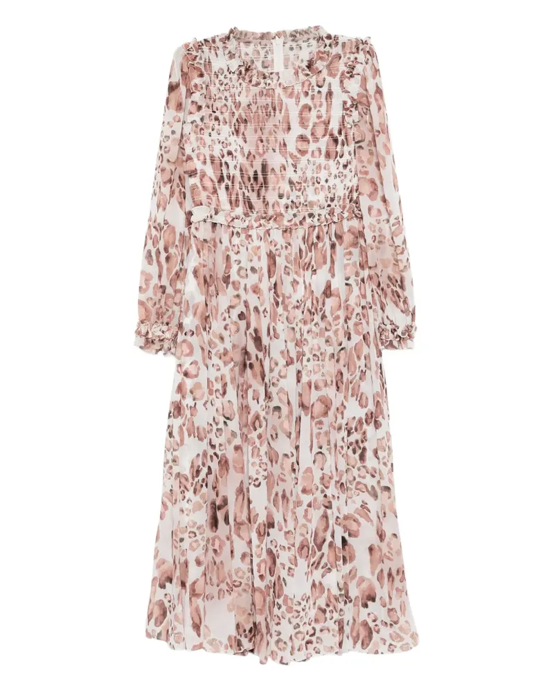 Needle & Thread Gesmoktes Midikleid mit Leopardenmuster - Nude Nude
