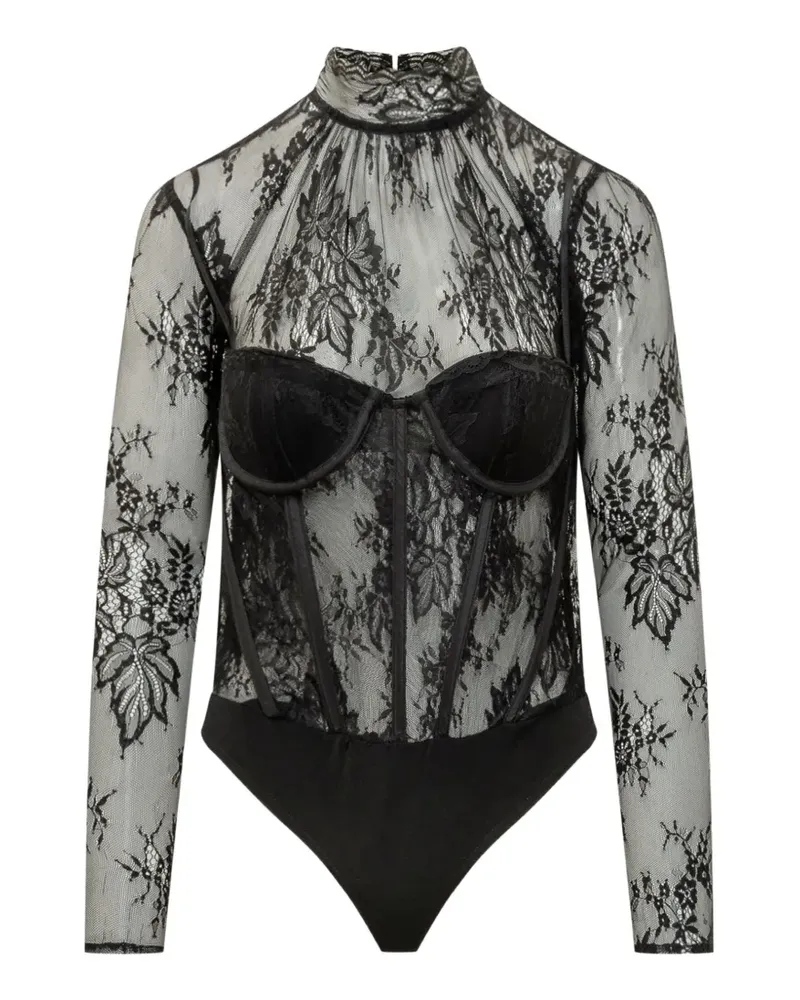 ACTUALEE Body mit Spitzendetail - Schwarz Schwarz
