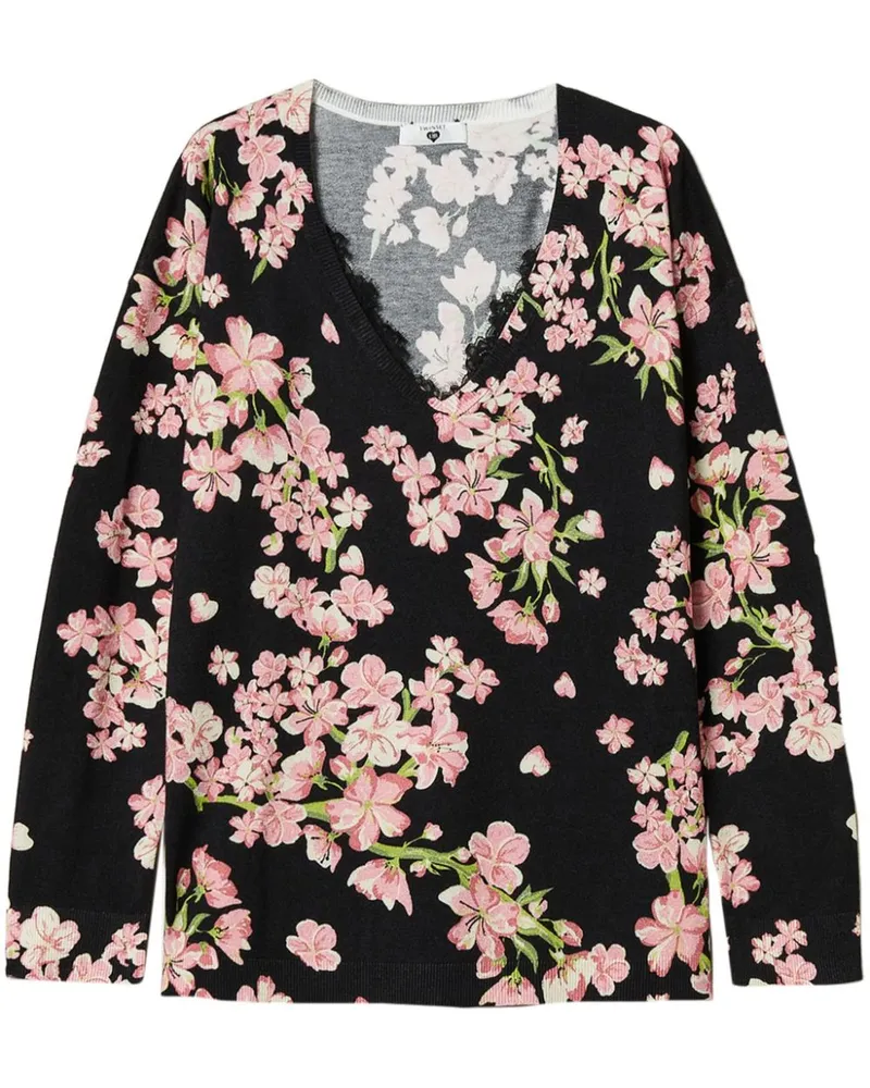 Twin-Set Pullover mit Blumen-Print - Schwarz Schwarz