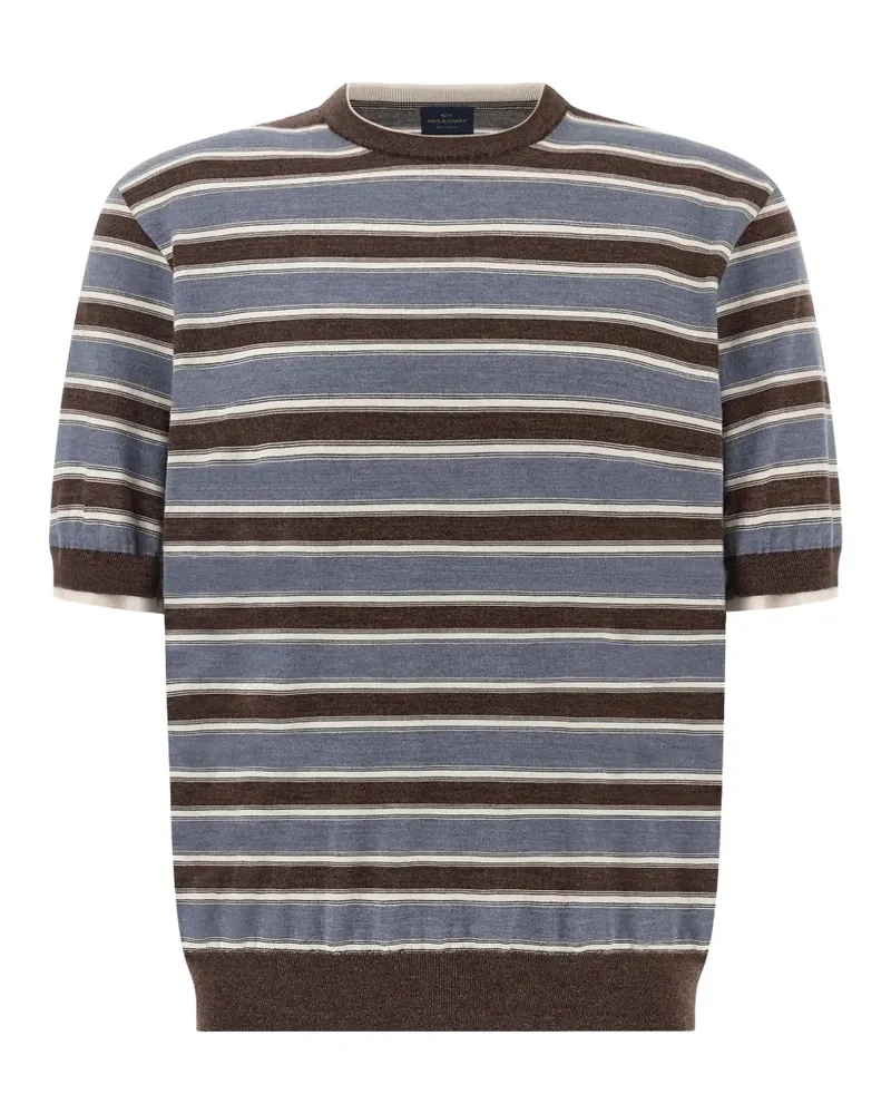 Paul & Shark Gestreiftes T-Shirt mit Doppelkragen - Blau Blau