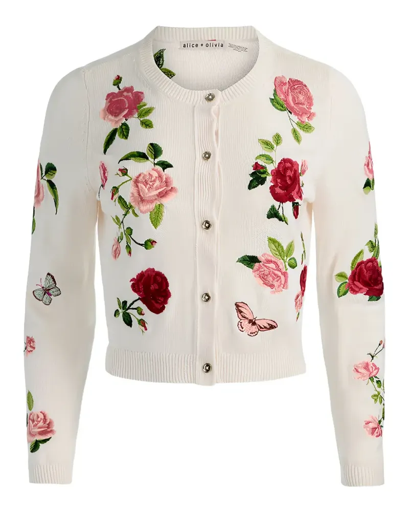 Alice + Olivia floral-embroidered cardigan - Nude Nude