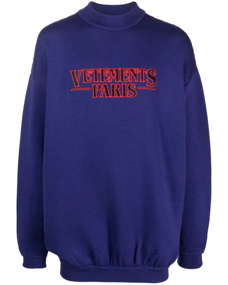 VETEMENTS Merinopullover mit Logo-Applikation Violett