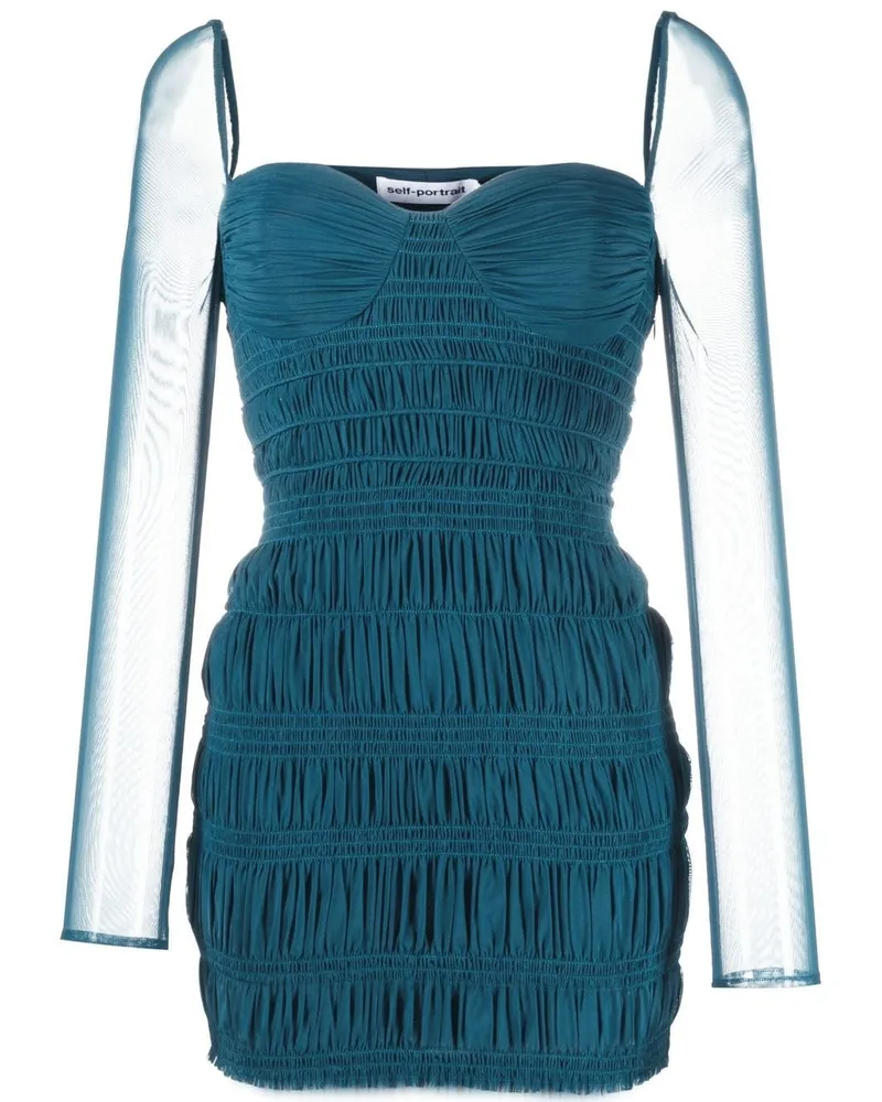 Self-Portrait Kleid mit Raffungen - Blau Blau