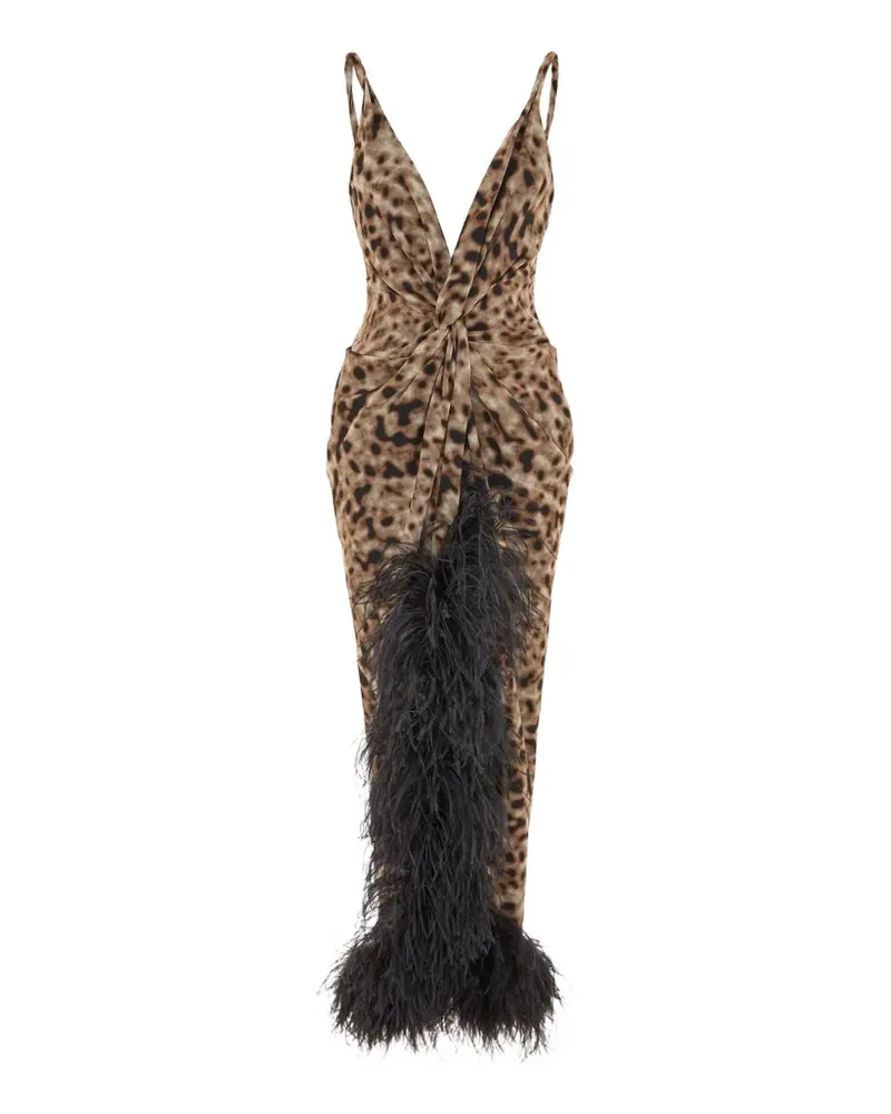 16ARLINGTON Wye feather-trim midi dress - Braun Braun