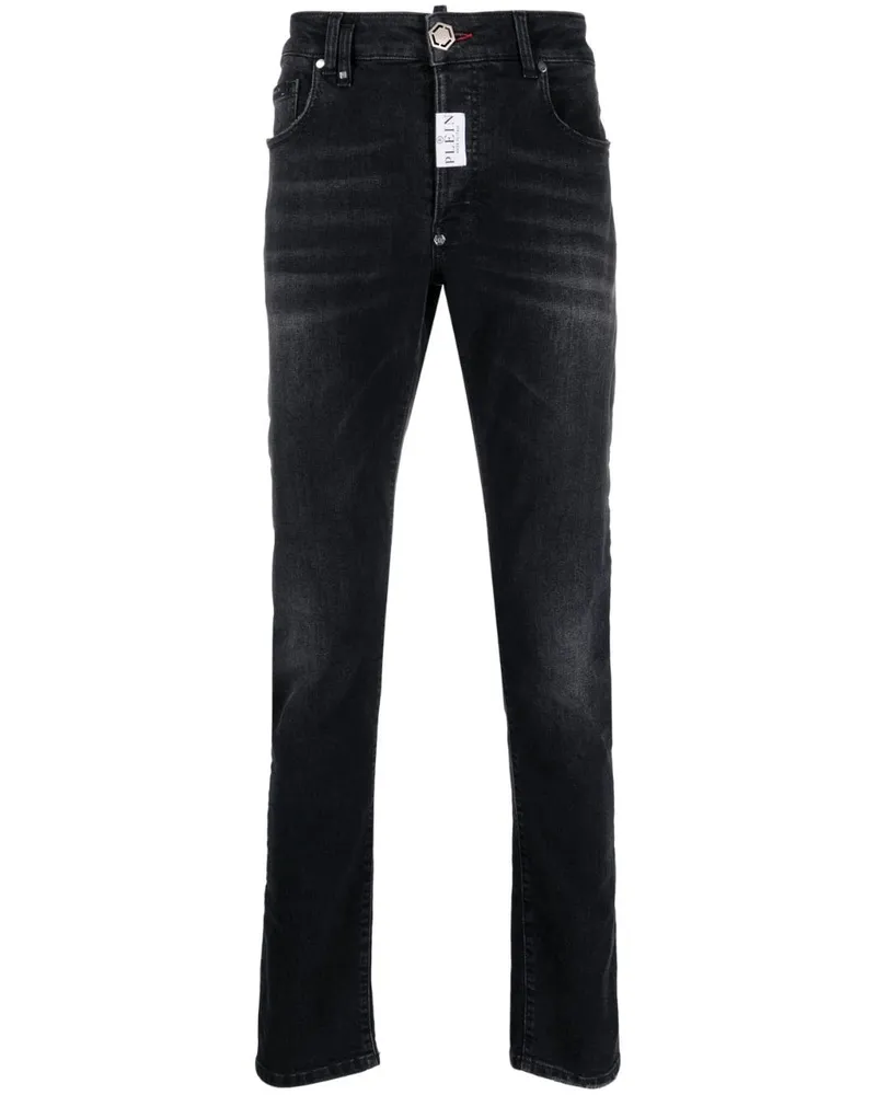Philipp Plein Straight-Leg-Jeans mit Logo-Patch - Schwarz Schwarz