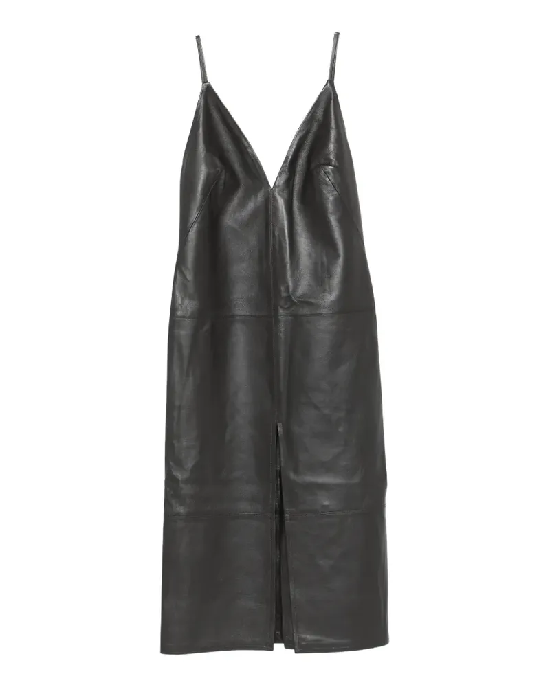 Erika Cavallini Augusta leather V-neck midi dress - Schwarz Schwarz