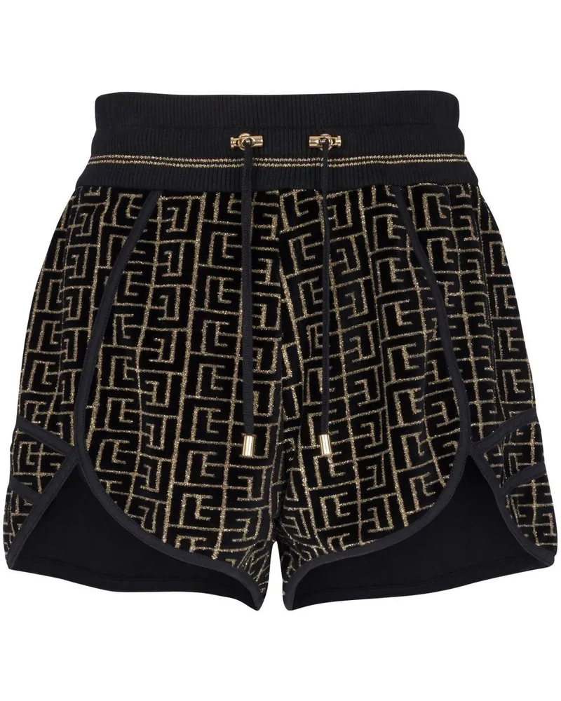 Balmain Laufshorts mit Monogrammmuster - Schwarz Schwarz