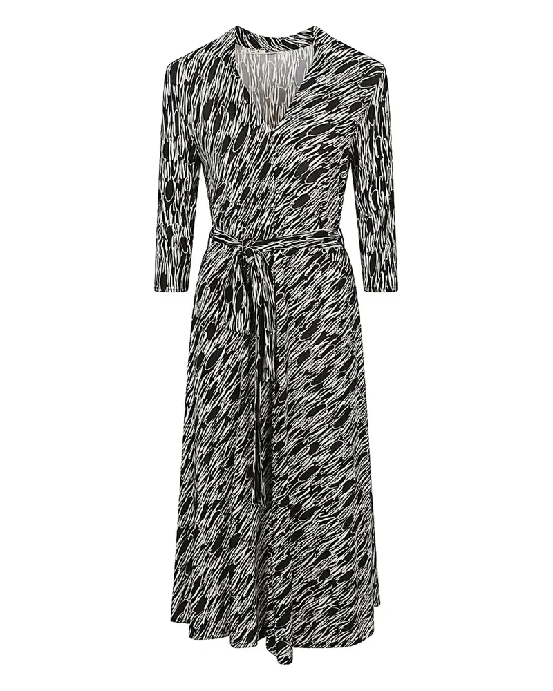 SIYU abstract-print belted-waist midi dress - Schwarz Schwarz