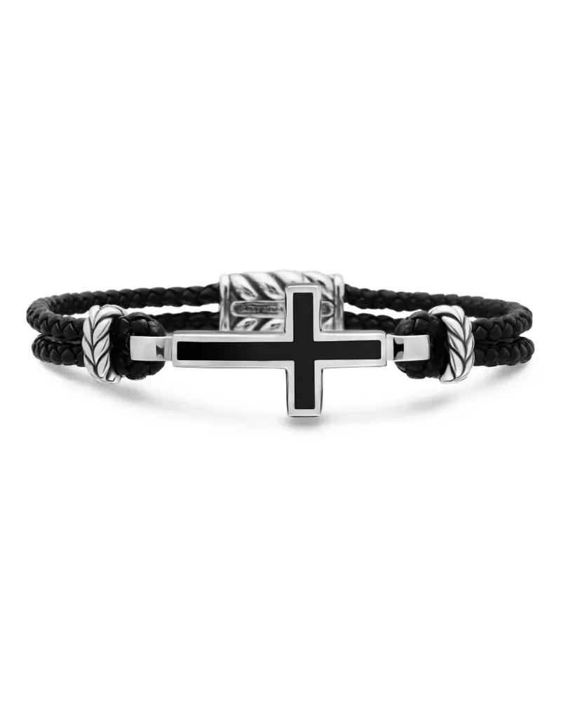 David Yurman Exotic Stone Cross Sterlingsilber-Lederarmband 3mm - Schwarz Schwarz