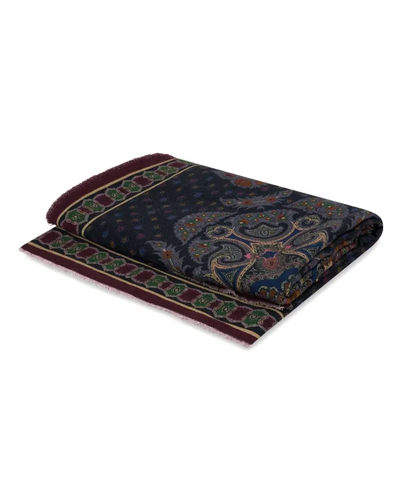 Etro placed-print wool blanket (140cm x 180cm) - Blau Blau