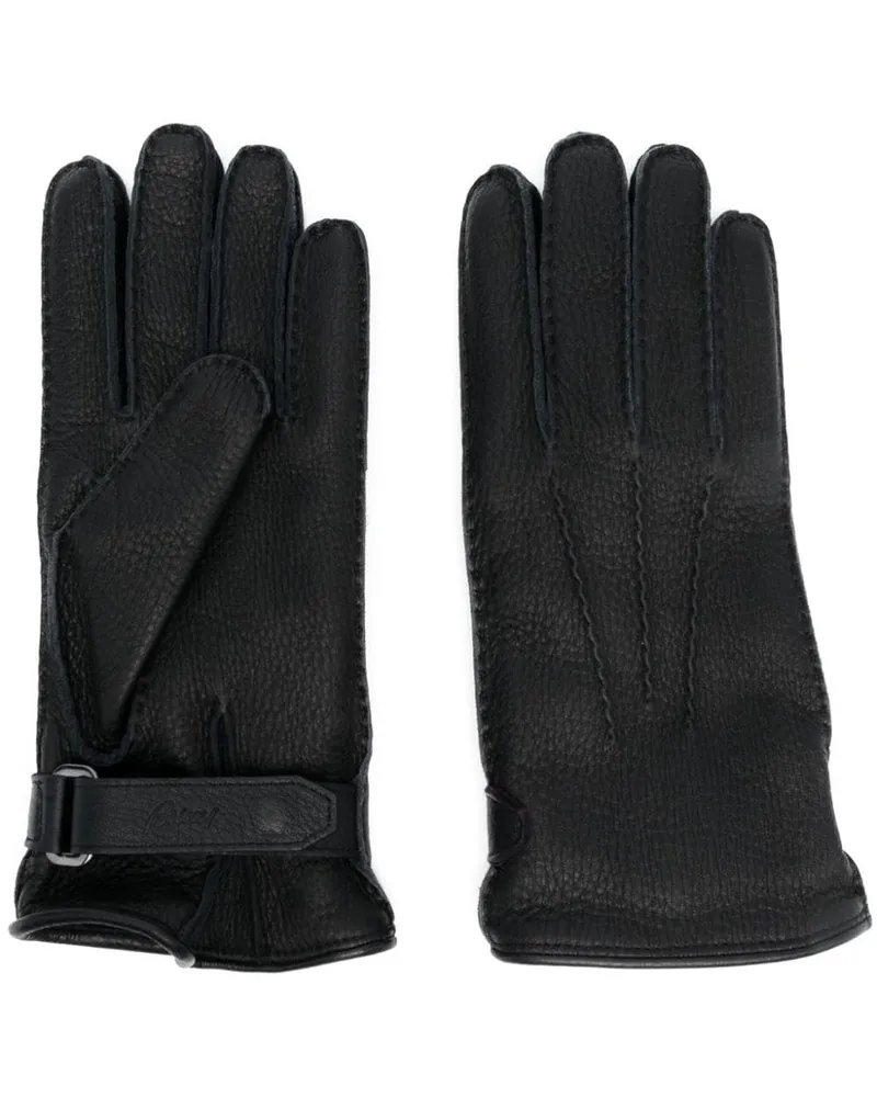 Brioni Handschuhe aus Leder mit Klettverschluss - Schwarz Schwarz