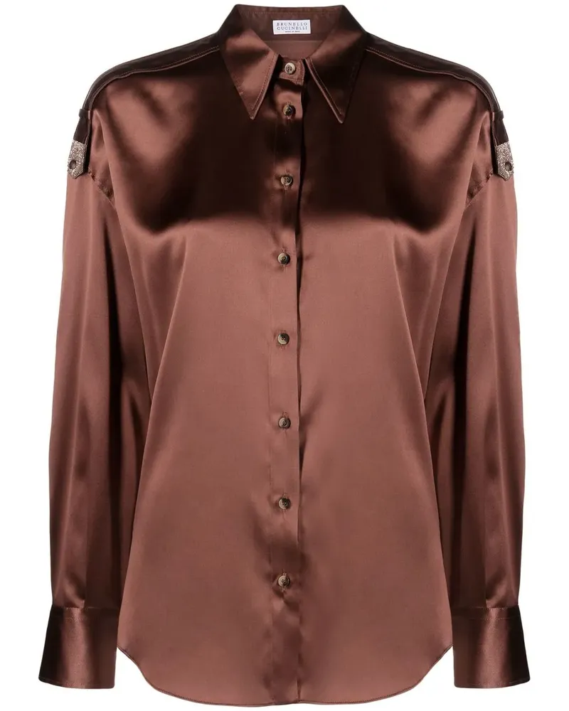Brunello Cucinelli Klassisches Seidenhemd - Braun Braun