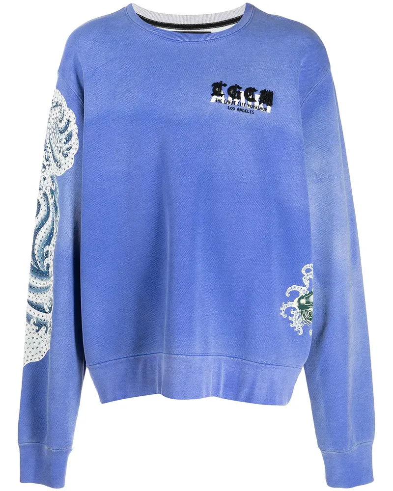 Amiri Sweatshirt mit verziertem Koi-Print - Blau Blau