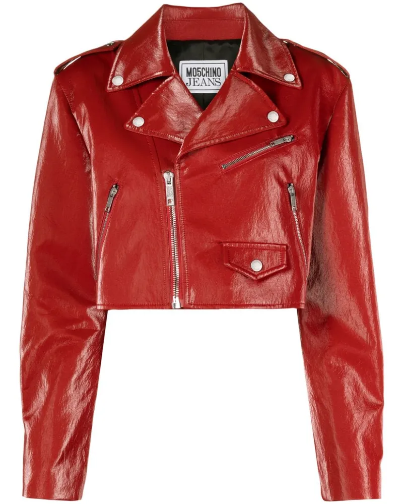 Moschino coated cropped biker jacket Rot