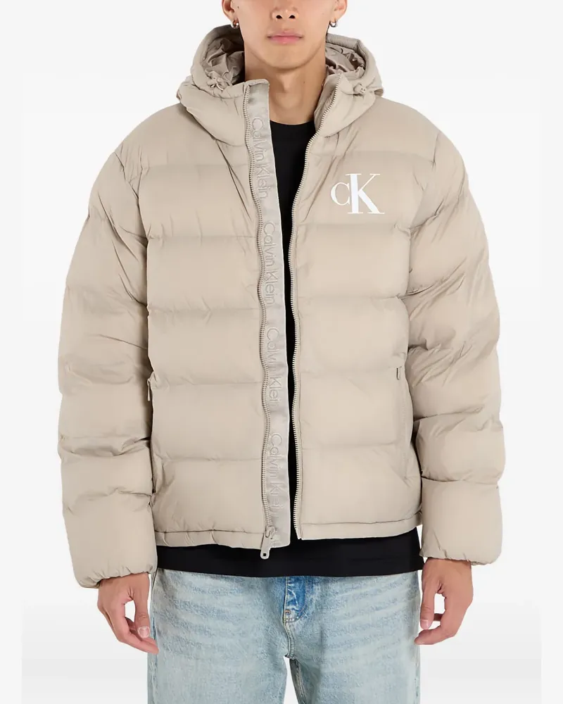 Calvin Klein monogram-logo hooded puffer jacket - Nude Nude