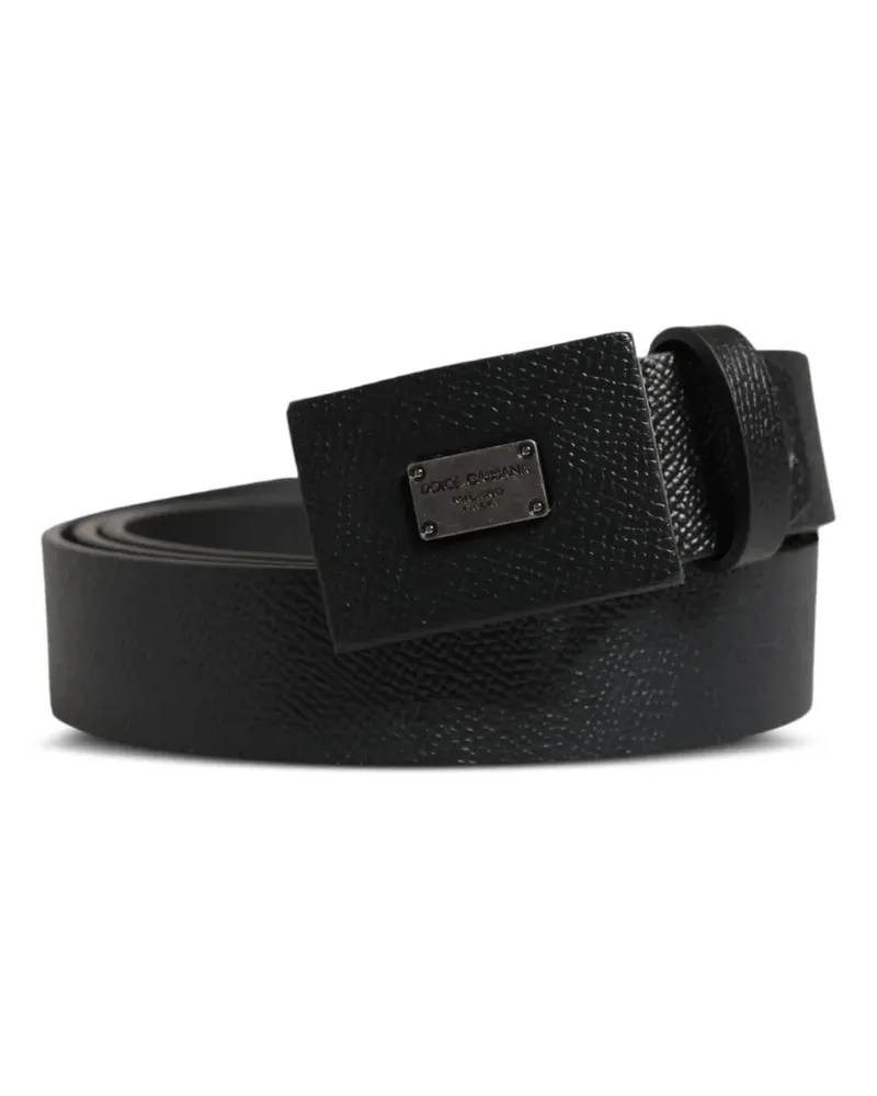 Dolce & Gabbana Ledergürtel mit Logo-Schild - Schwarz Schwarz