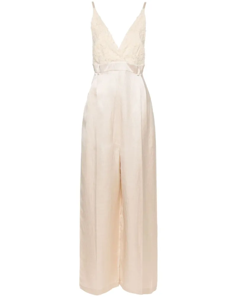 ALYSI Weiter Jumpsuit mit V-Ausschnitt - Nude Nude