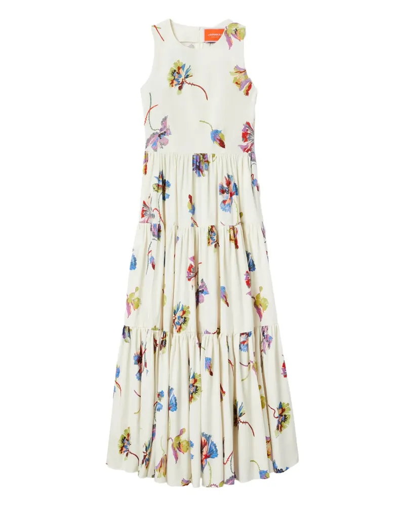 La DoubleJ Ärmelloses Big Stufenkleid mit Blumen - Weiß Weiß