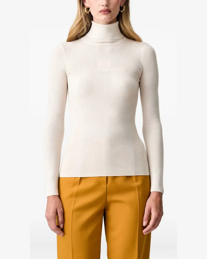 Elisabetta Franchi Gerippter Pullover mit Logo - Nude Nude