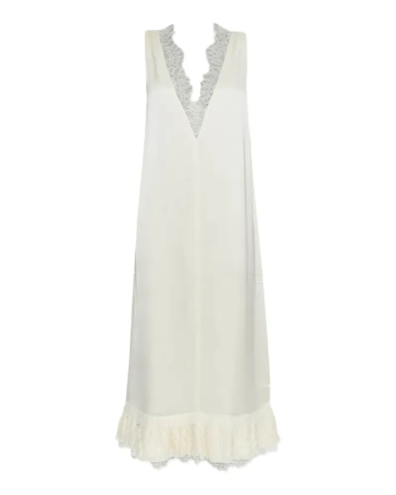 Ganni Midikleid aus Satin mit Spitzeneinsätzen - Nude Nude