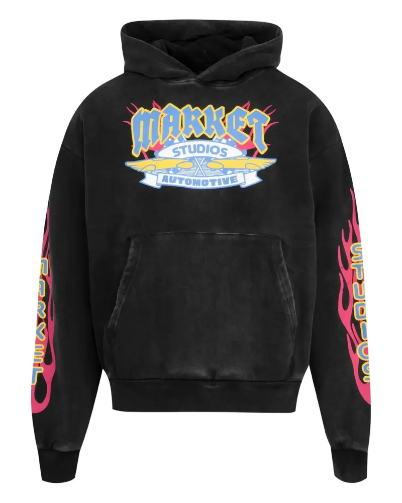 Market Hoodie mit Flammen-Print - Schwarz Schwarz
