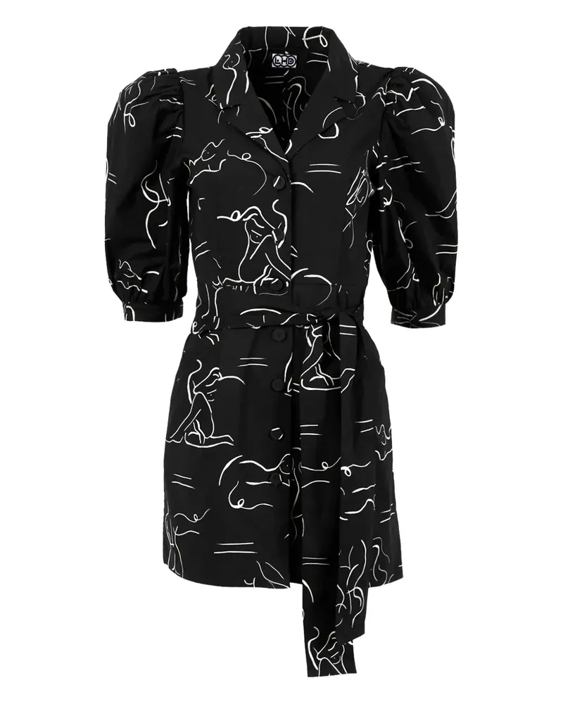 LHD puff sleeve print dress - Schwarz Schwarz