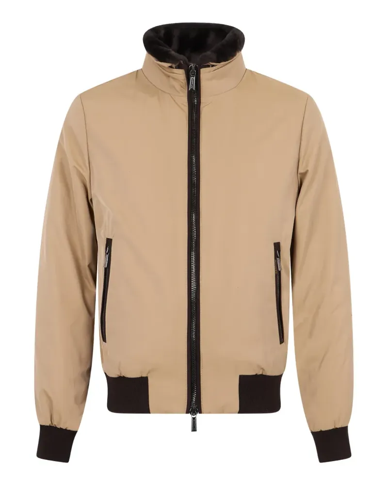MOORER shearling-trim zip-up jacket - Nude Nude