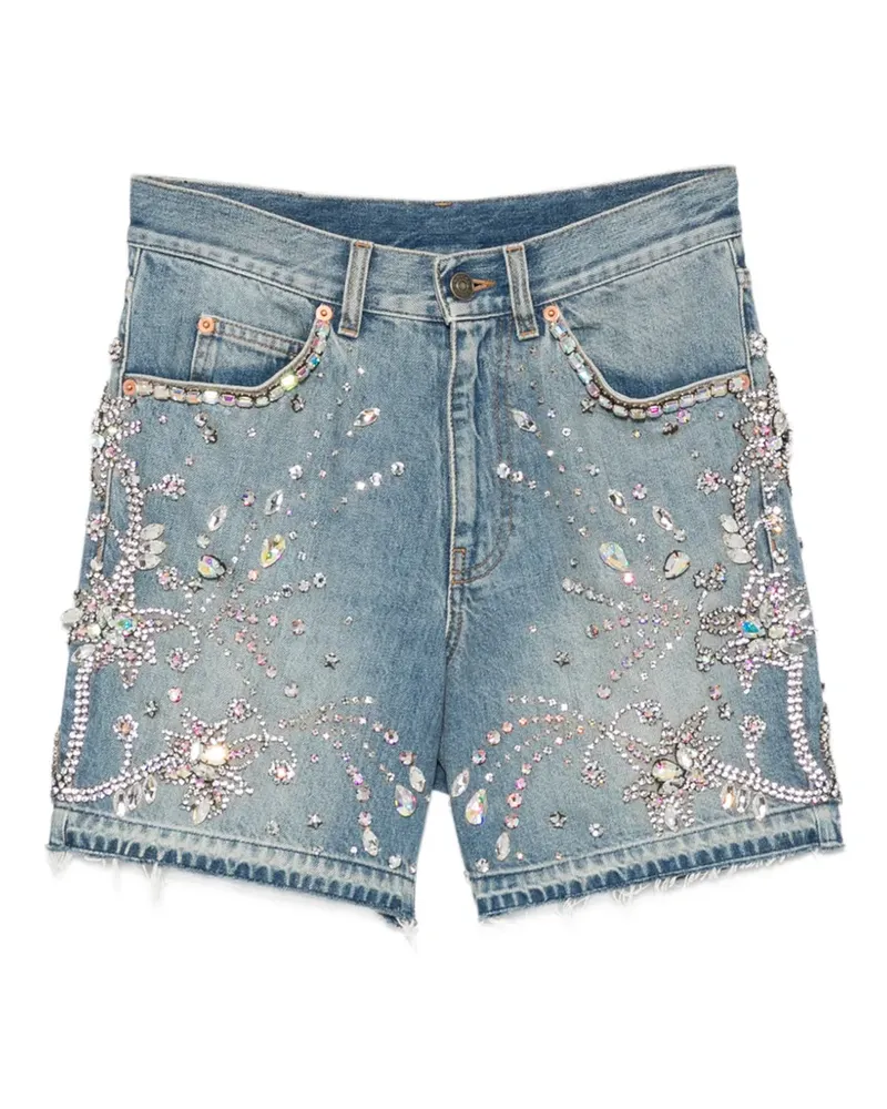 Gucci Ausgefranste Musa Shorts mit Kristallen - Blau Blau