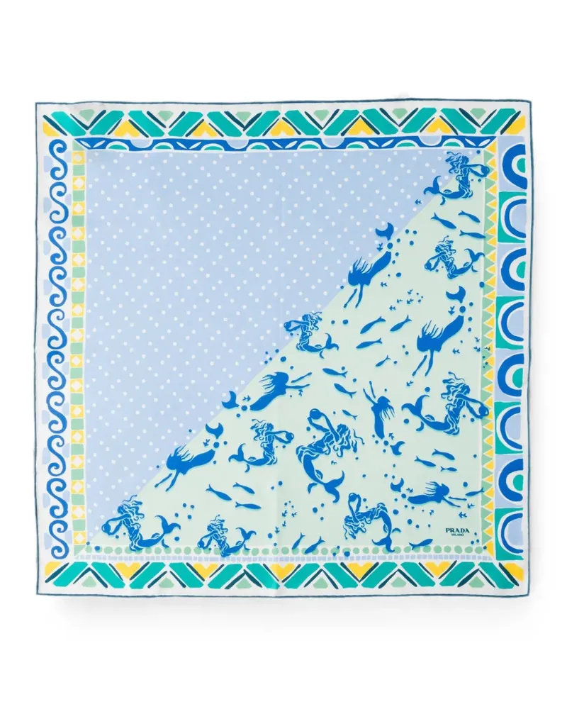 Prada printed silk twill scarf 55 - Blau Blau