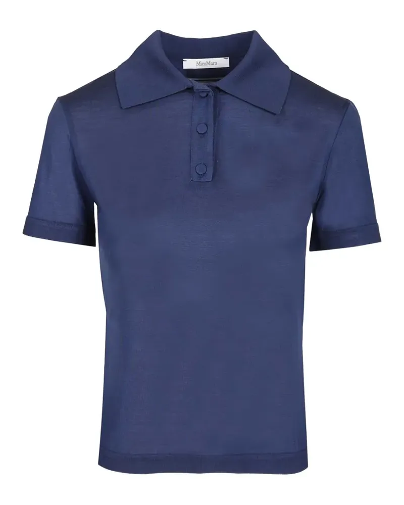 Max Mara ribbed-trim silk polo shirt - Blau Blau