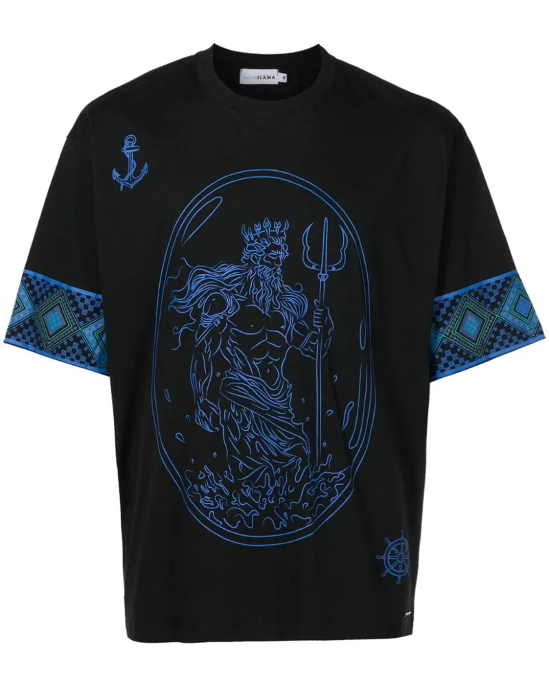 Amir Slama T-Shirt mit Poseidon-Print - Schwarz Schwarz