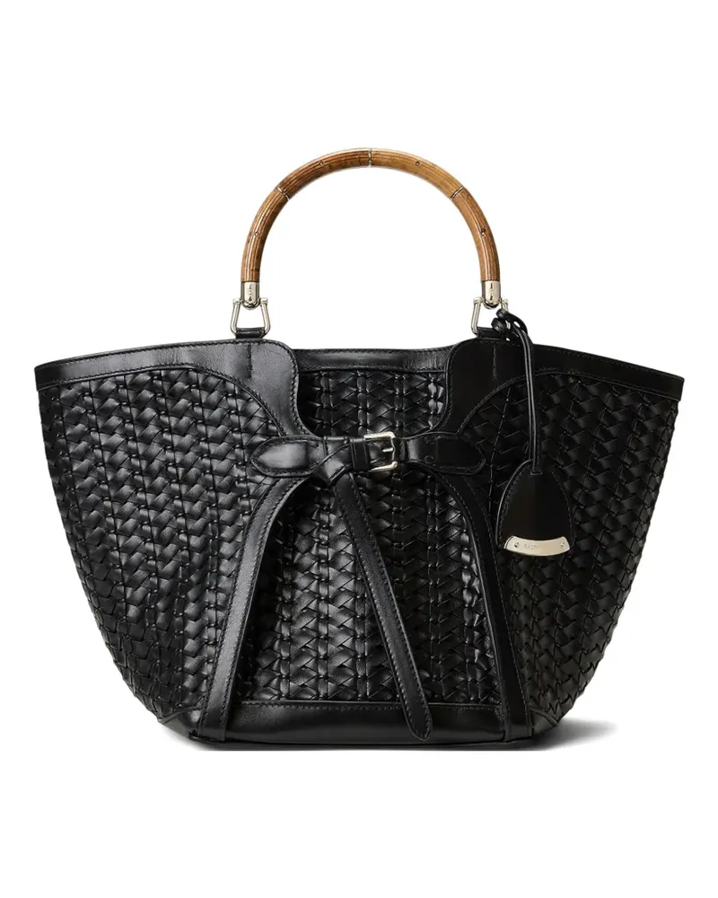 Ralph Lauren braided wooden top handle leather tote - Schwarz Schwarz