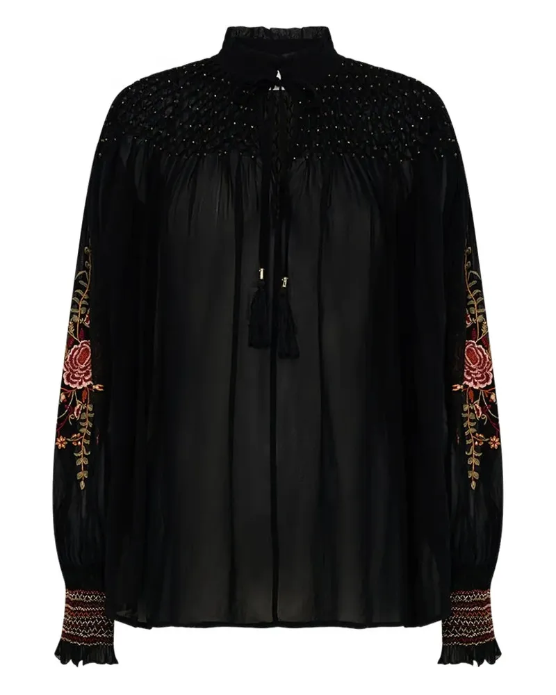 Camilla Gesmokte Stitched In Time Bluse - Schwarz Schwarz