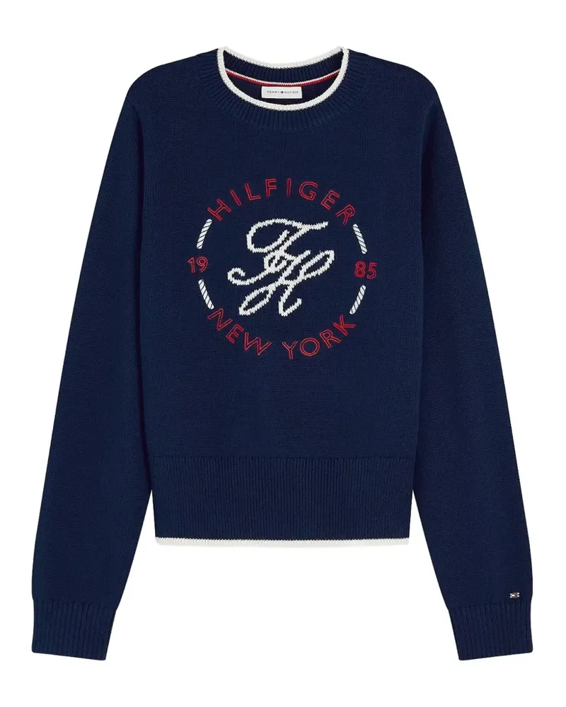 Tommy Hilfiger logo-embroidered contrast-trim sweater - Blau Blau