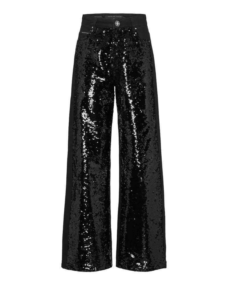 Philipp Plein Weite Paillettenhose - Schwarz Schwarz