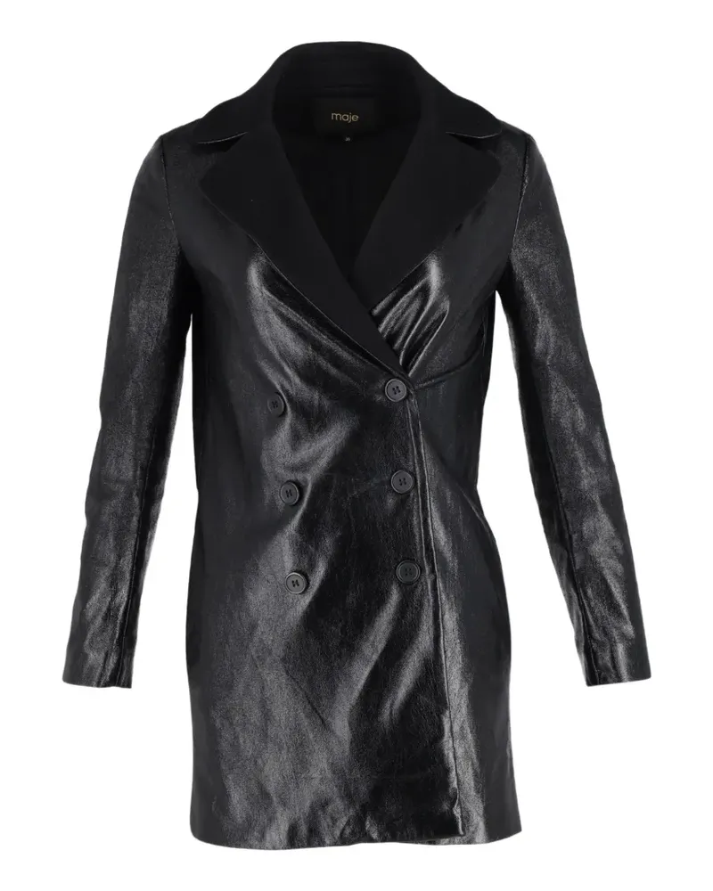 Maje double-breasted leather coat - Schwarz Schwarz