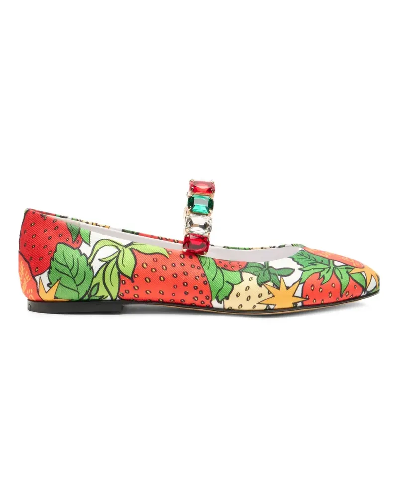 Casadei x Enriquez Ballet Love Strawberries crystal-embellished ballet flats - Weiß Weiß