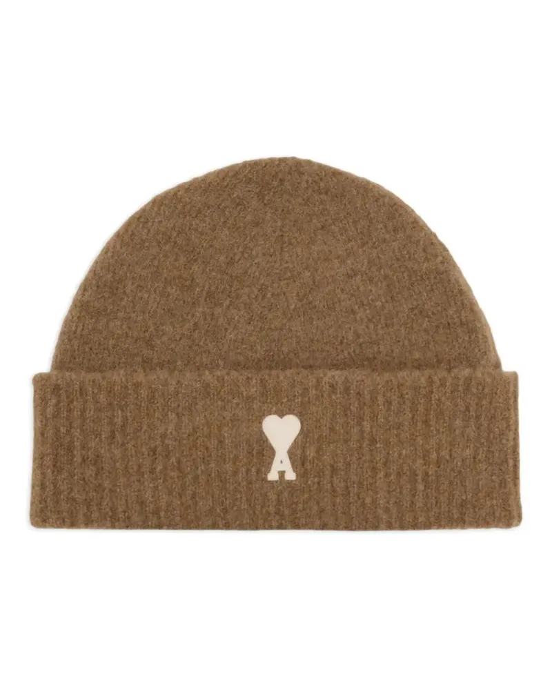 AMI Paris Ami de Coeur Beanie mit Applikation - Braun Braun