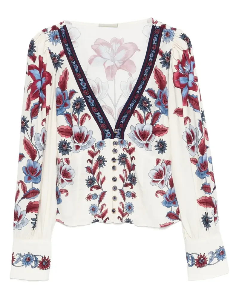 FARM Rio floral-print V-neck blouse - Weiß Weiß