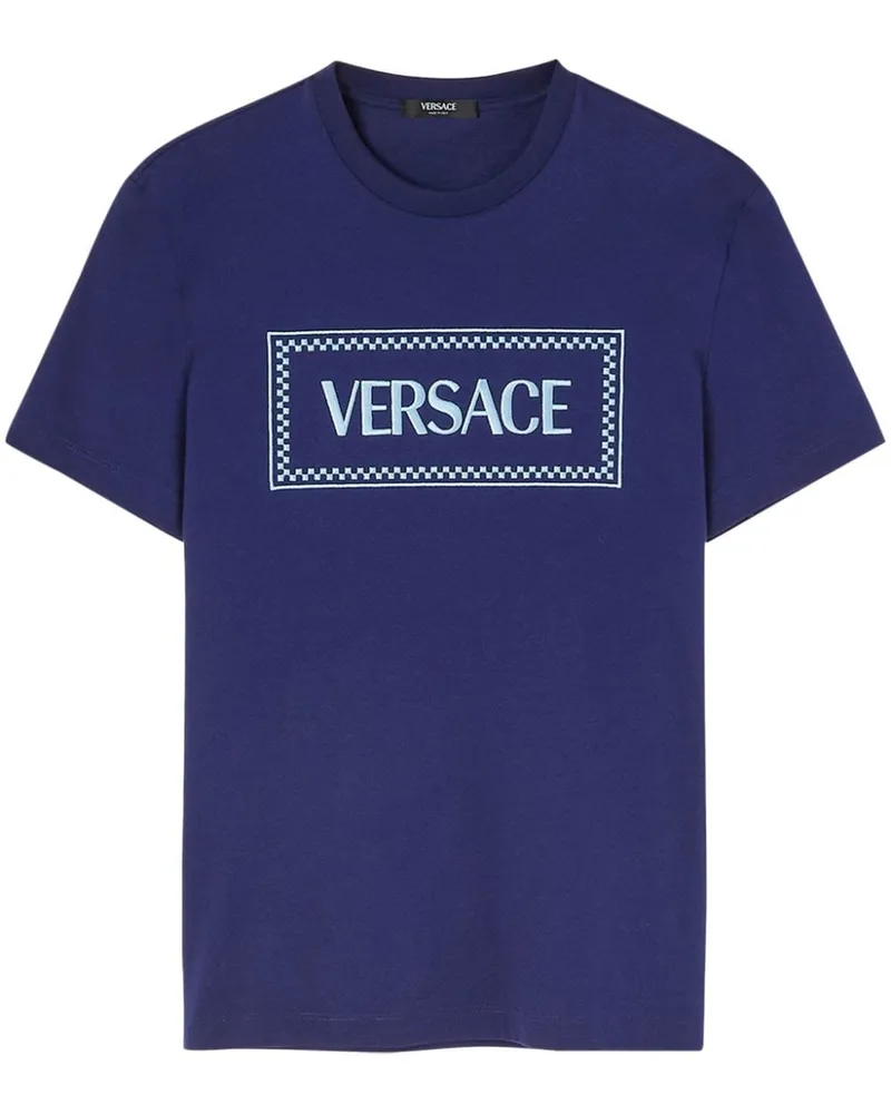 Versace 90s Logo T-Shirt mit Stickerei - Blau Blau