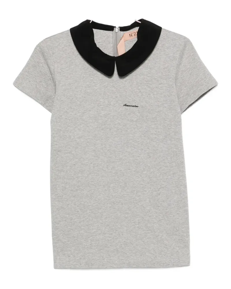 N° 21 T-Shirt mit Bubikragen - Grau Grau