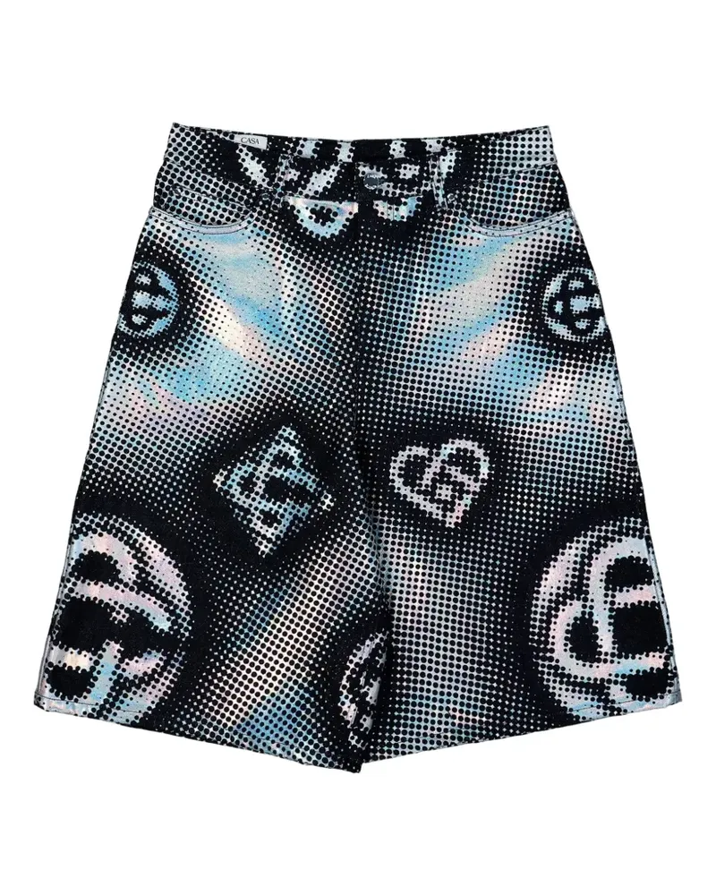 Casablanca Paris pearlescent monogram denim shorts - Schwarz Schwarz