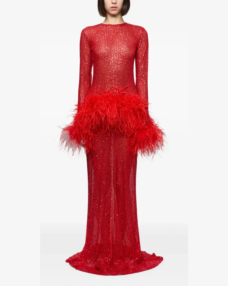 ATU Body Couture sequin-embellished feather-trim maxi dress - Rot Rot
