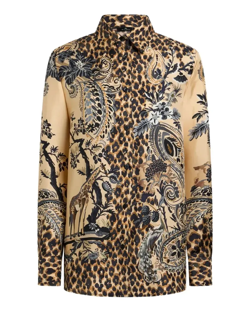 Etro silk shirt with placed leopard print - Nude Nude