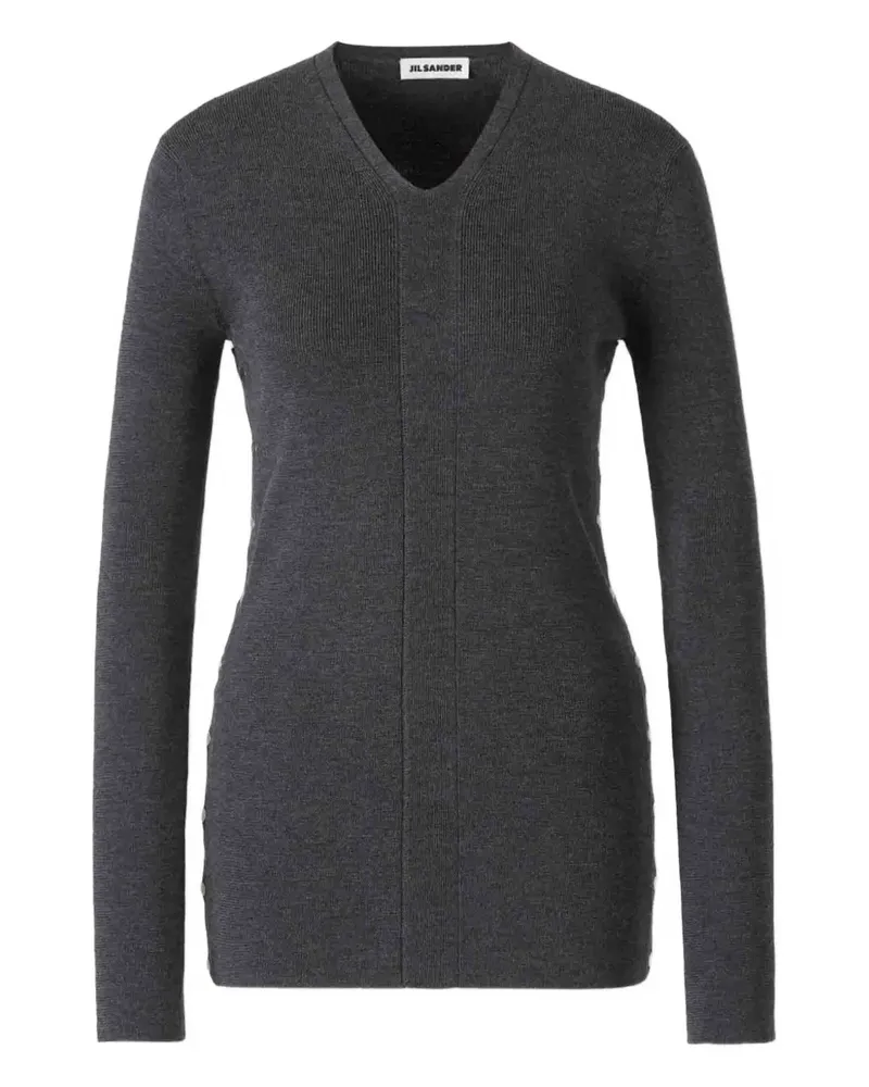 Jil Sander V-Ausschnitt-Pullover mit Knopfdetail - Grau Grau