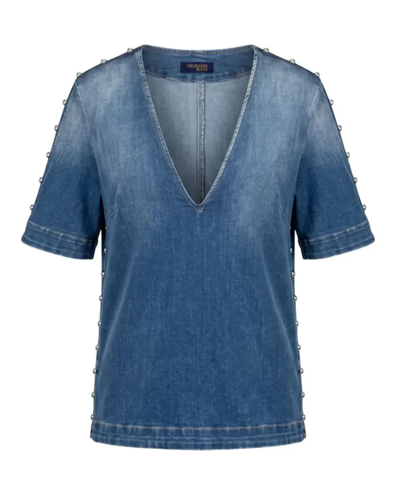 Trussardi stud-embellished V-neck blouse - Blau Blau