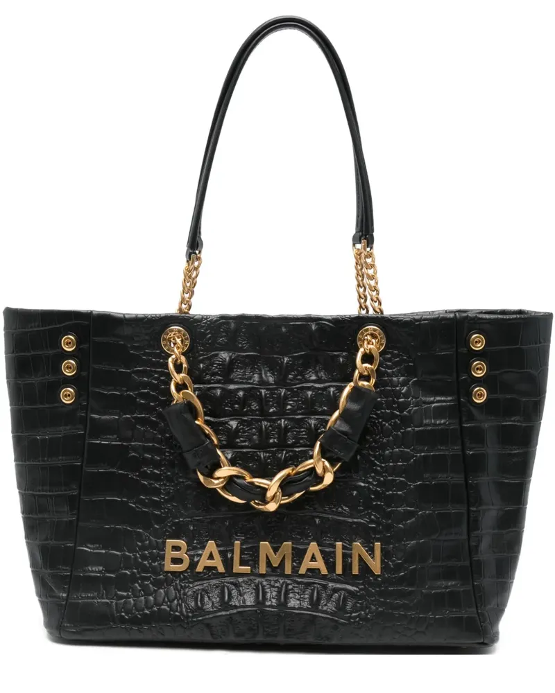 Balmain chain embossed leather tote bag - Schwarz Schwarz