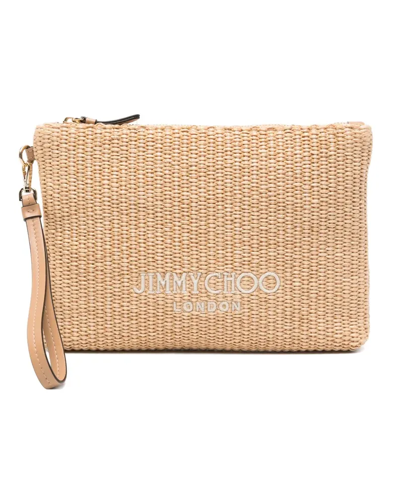 Jimmy Choo logo-embroidered woven clutch bag - Nude Nude
